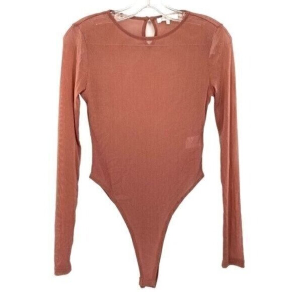 Olivaceous Sheer Metallic Mauve Long Sleeve Bodysuit